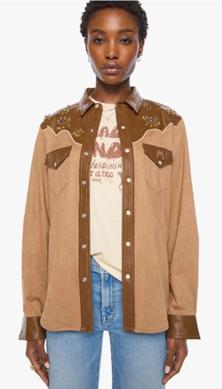 NWT Mother Biscute Tan Brown Sueded Honey Button Up Shirt Womens XS Western